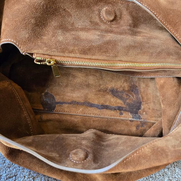 Quince Italian Suede Slouchy Shoulder Bag Purse Whiskey Cognac Brown Minimal - Picture 6 of 10